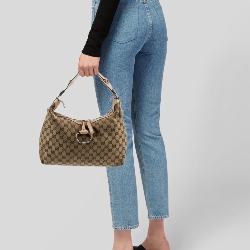 Authentic Gucci GG Canvas Medium Icon Bit Hobo Bag Beige/Brown - Picture 3 of 14